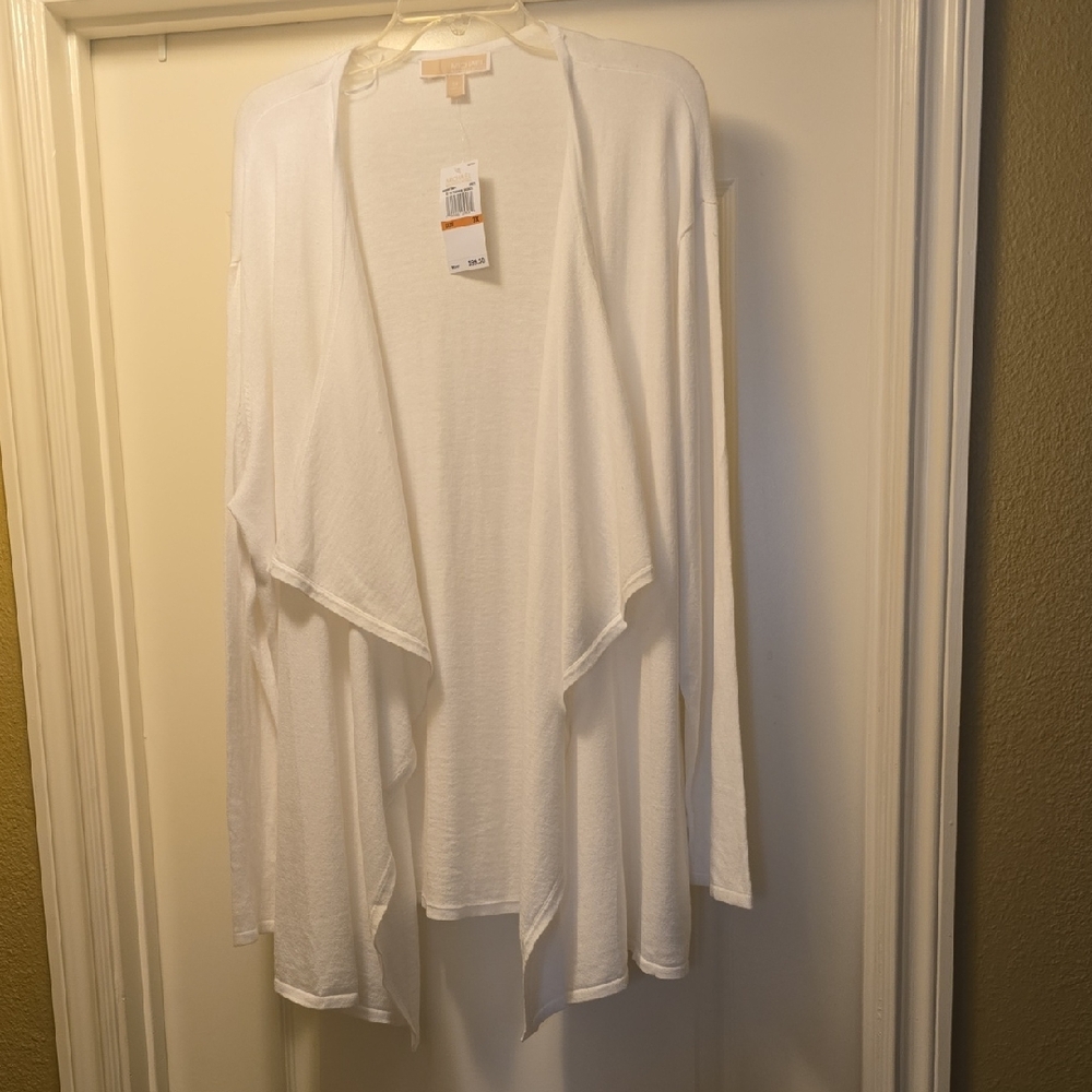 Michael Kors White Open-Front Draped Cardigan